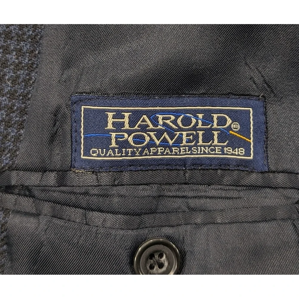 Harold Powell Alpaca Wool Blazer Sport Suit Jacket Blue Black Houndstooth 44R
